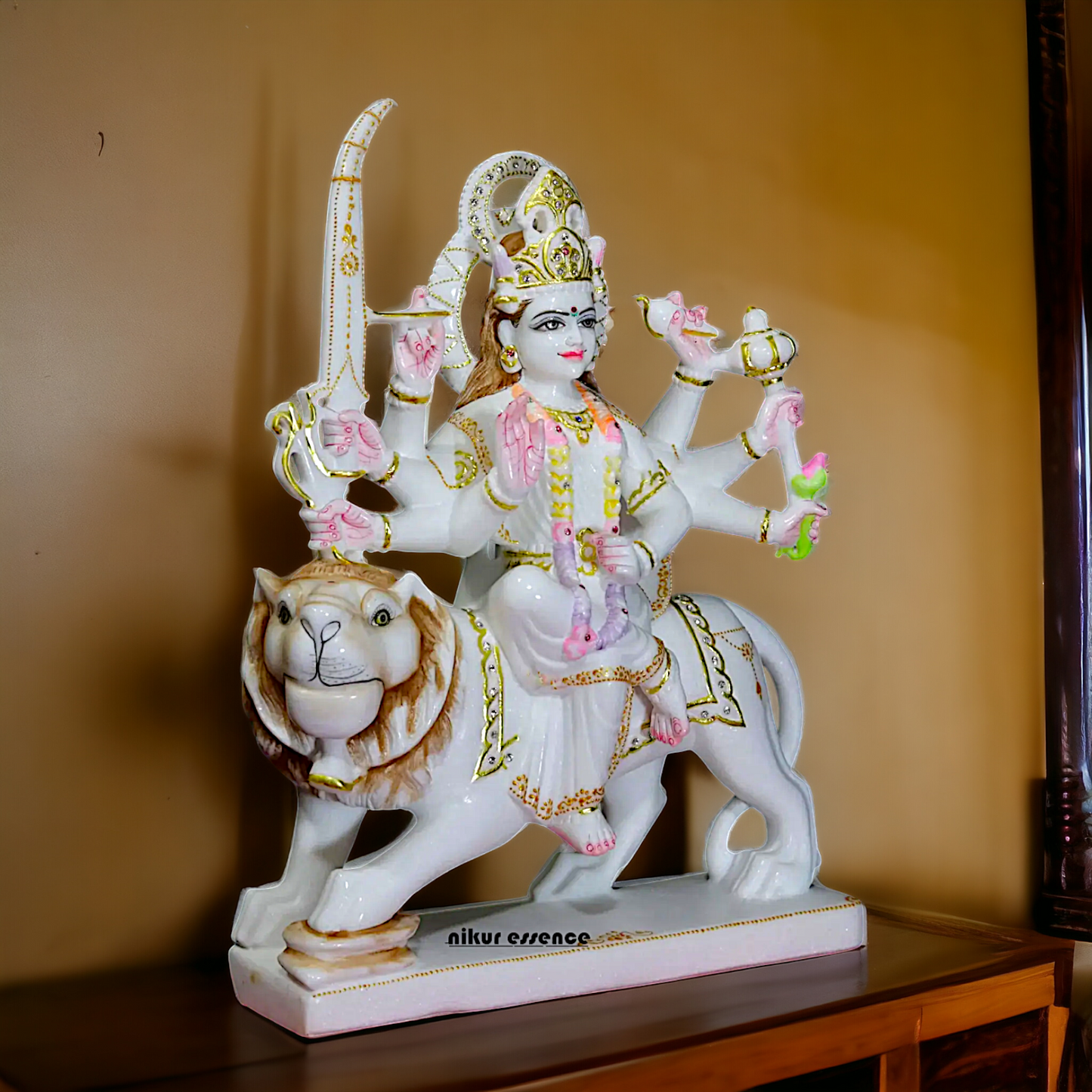 Marble Durga Sherawali Mata statue - 18 inches