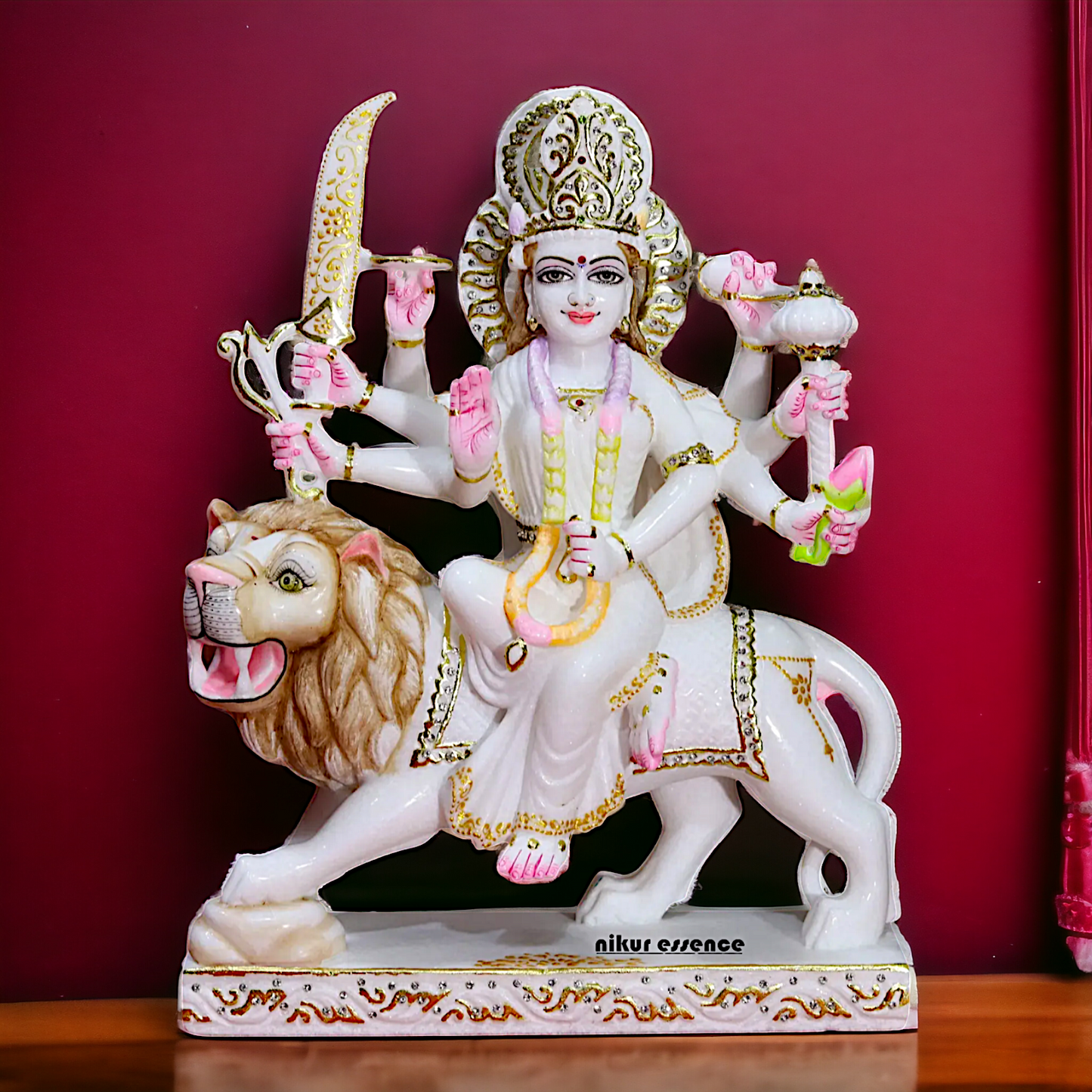 Marble Sherawali Maa Durga beautiful idol - 18 inches