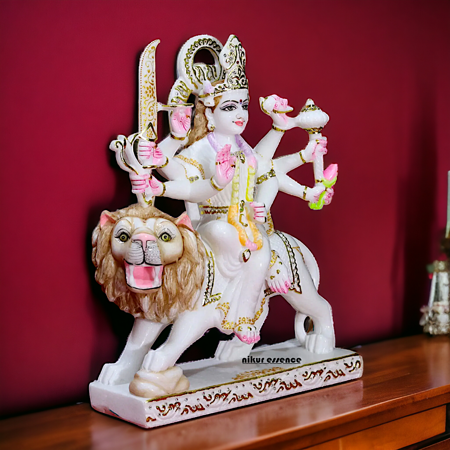 Marble Sherawali Maa Durga beautiful idol - 18 inches