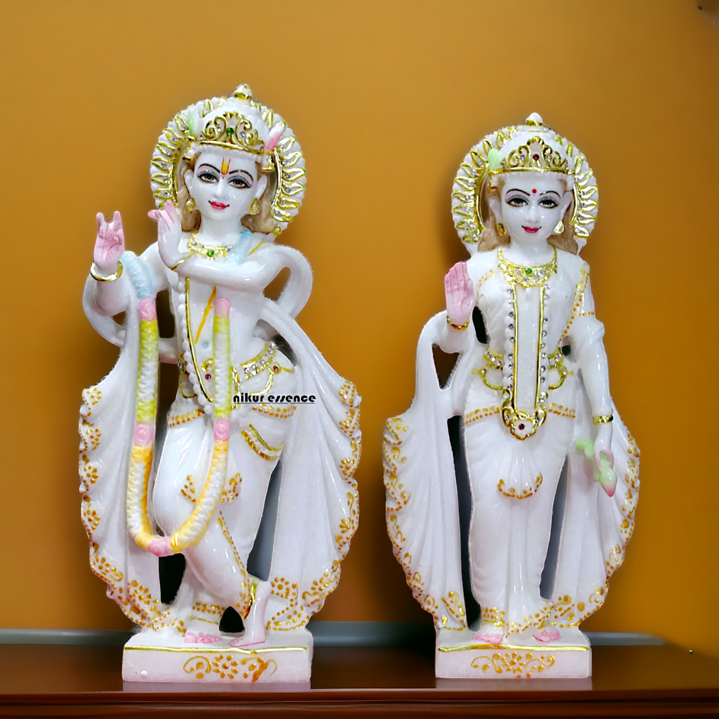 Radha Krishna Standing pure white Marble statue - 12 inches