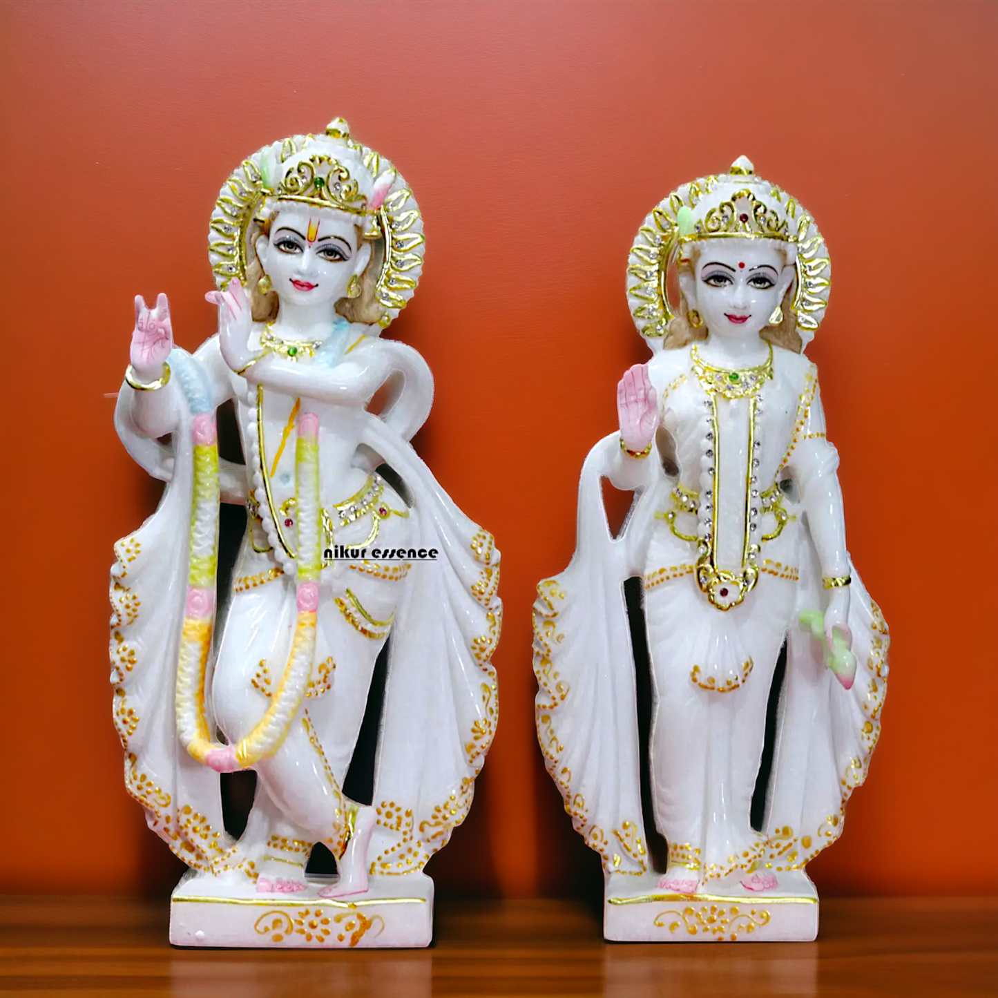 Radha Krishna Standing pure white Marble statue - 12 inches