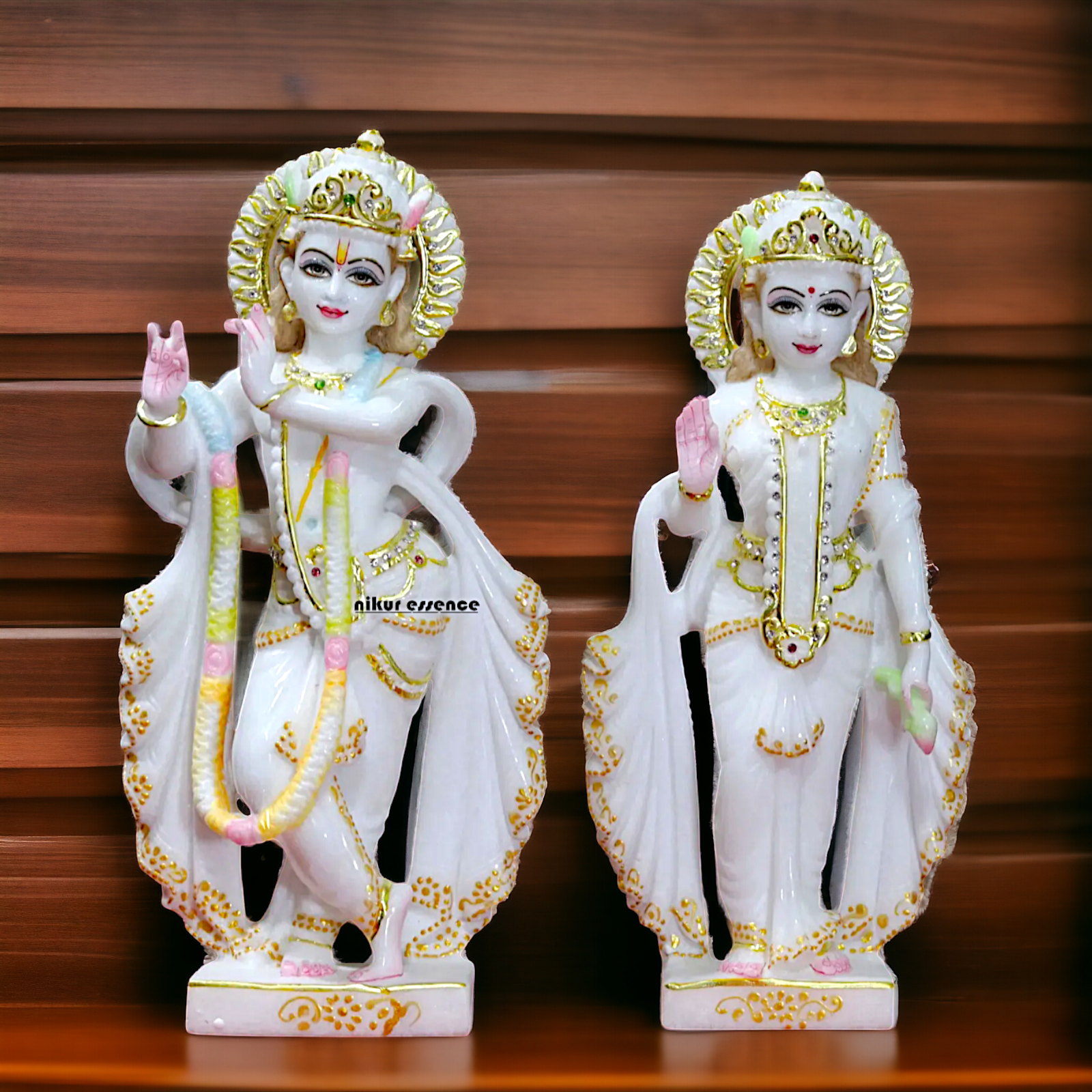 Radha Krishna Standing pure white Marble statue - 12 inches