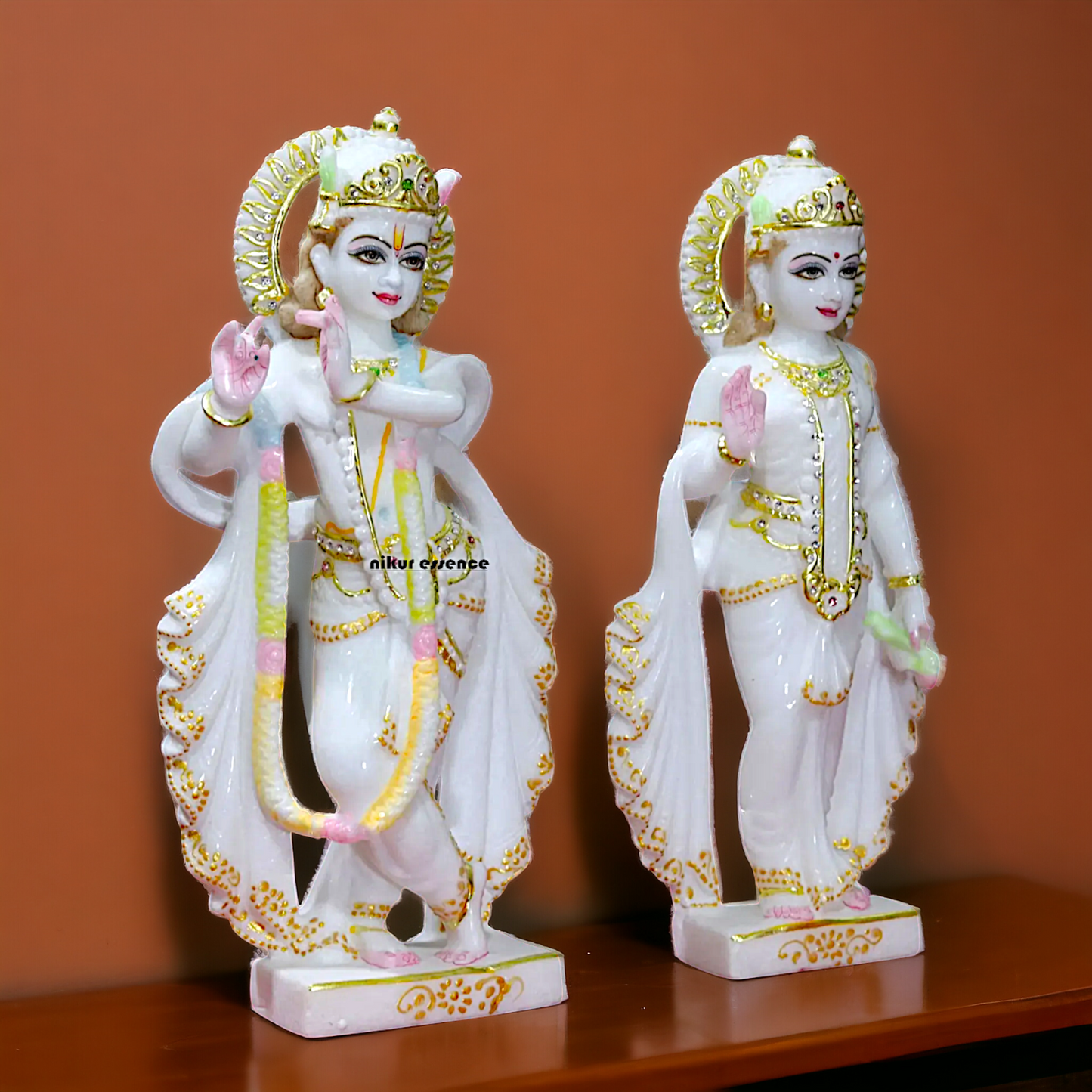 Radha Krishna Standing pure white Marble statue - 12 inches