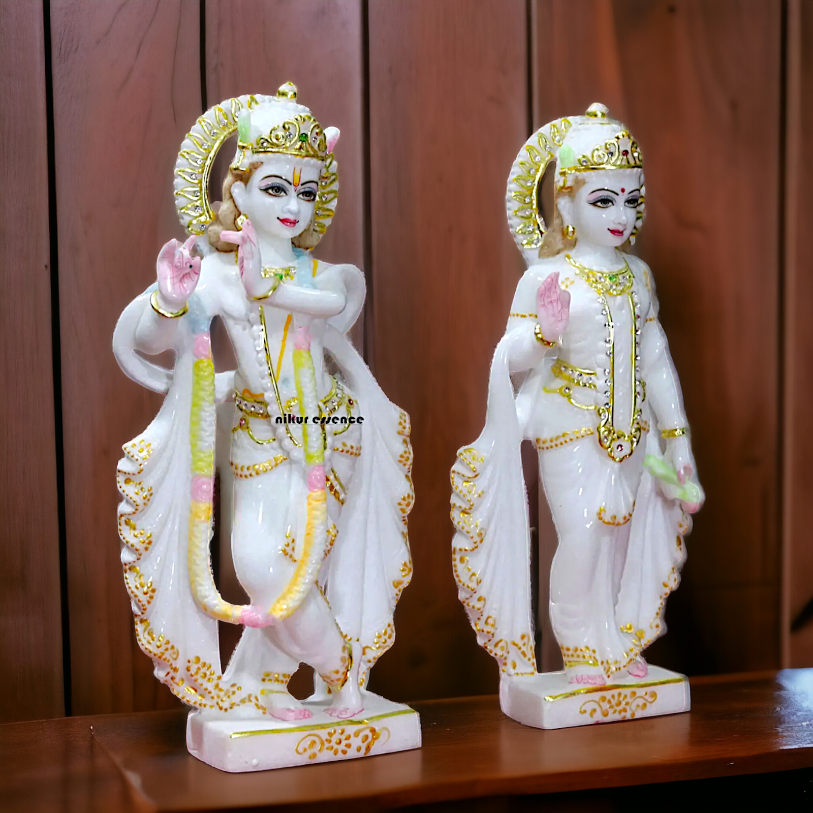 Radha Krishna Standing pure white Marble statue - 12 inches