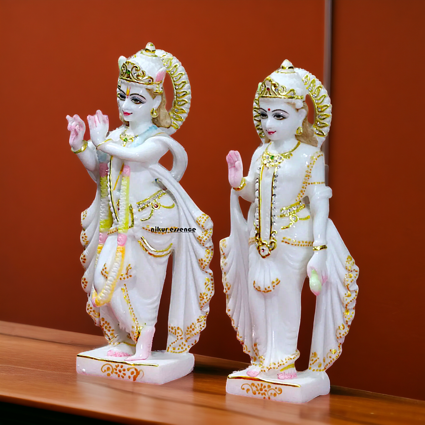 Radha Krishna Standing pure white Marble statue - 12 inches