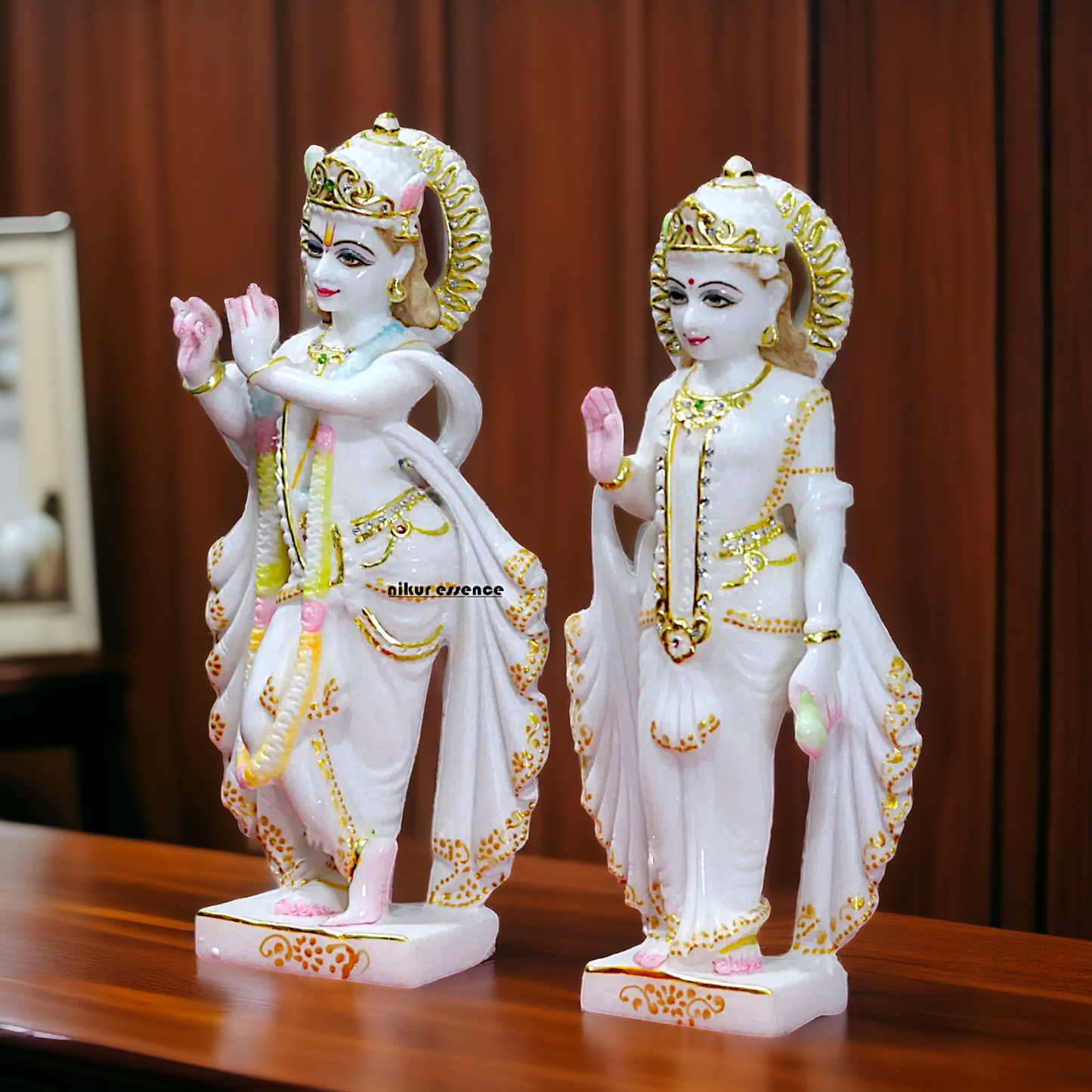 Radha Krishna Standing pure white Marble statue - 12 inches