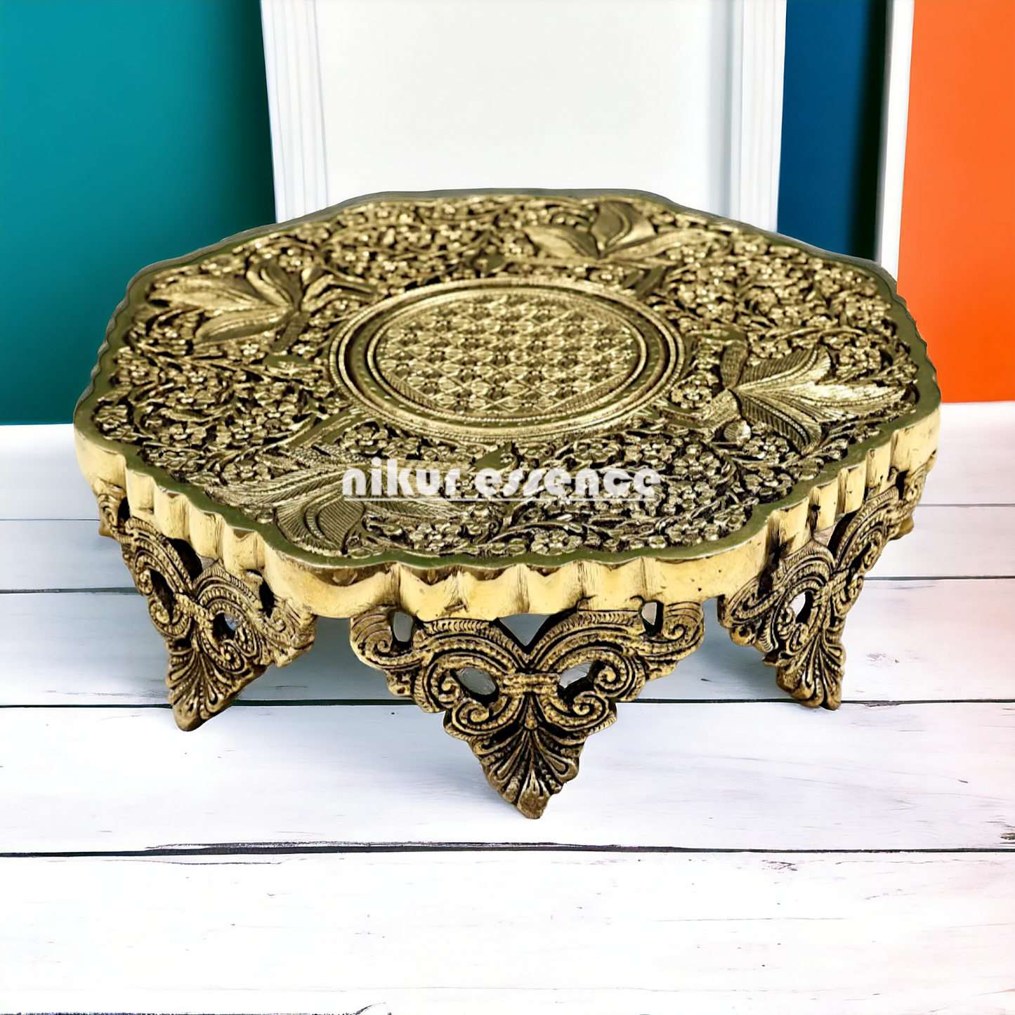 Pooja chowki with bird design Brass - 12 Inches