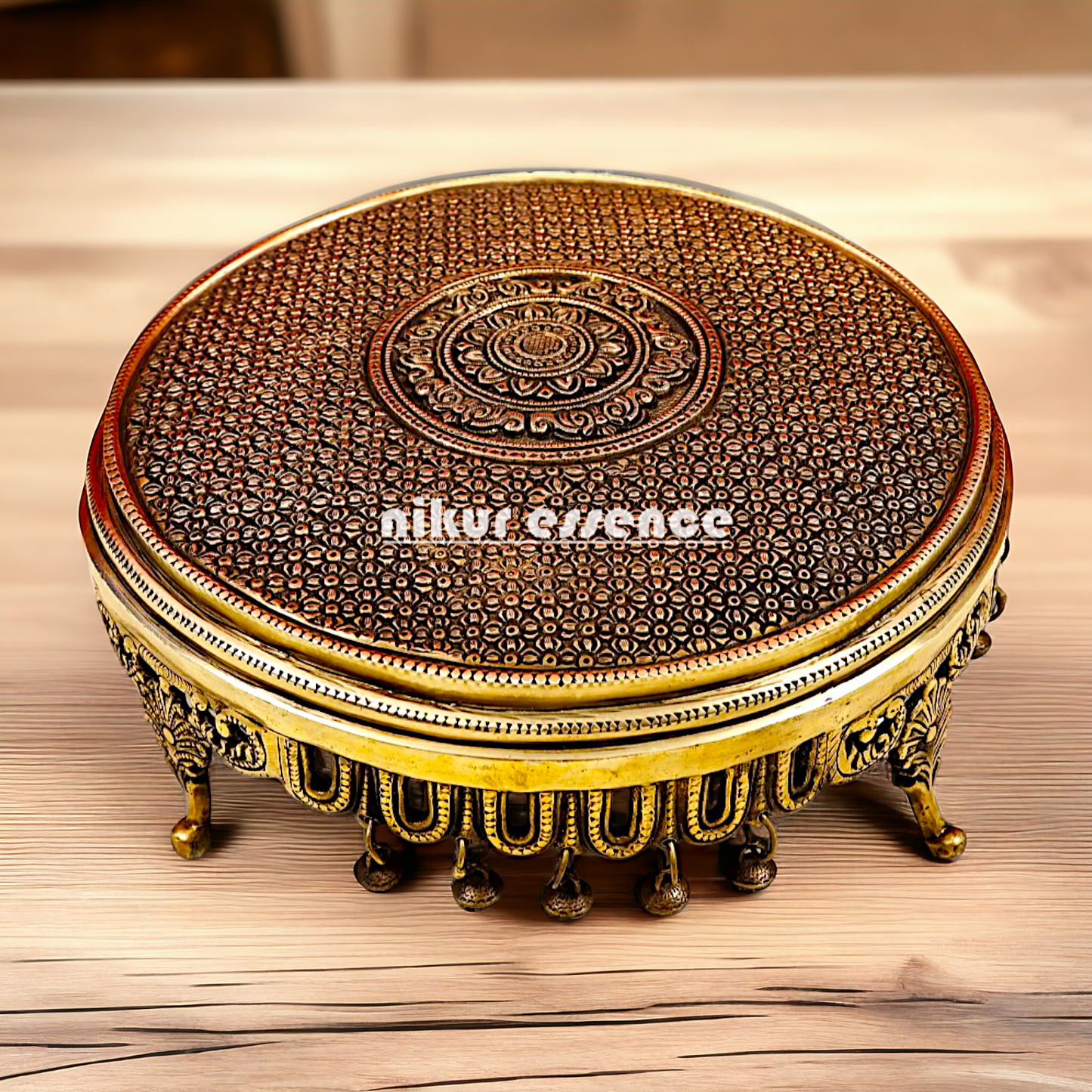 Pure Brass pedestal chowki with Bells Ghungroo - 13 Inches