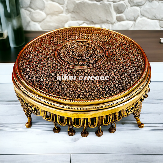 Pure Brass pedestal chowki with Bells Ghungroo - 13 Inches