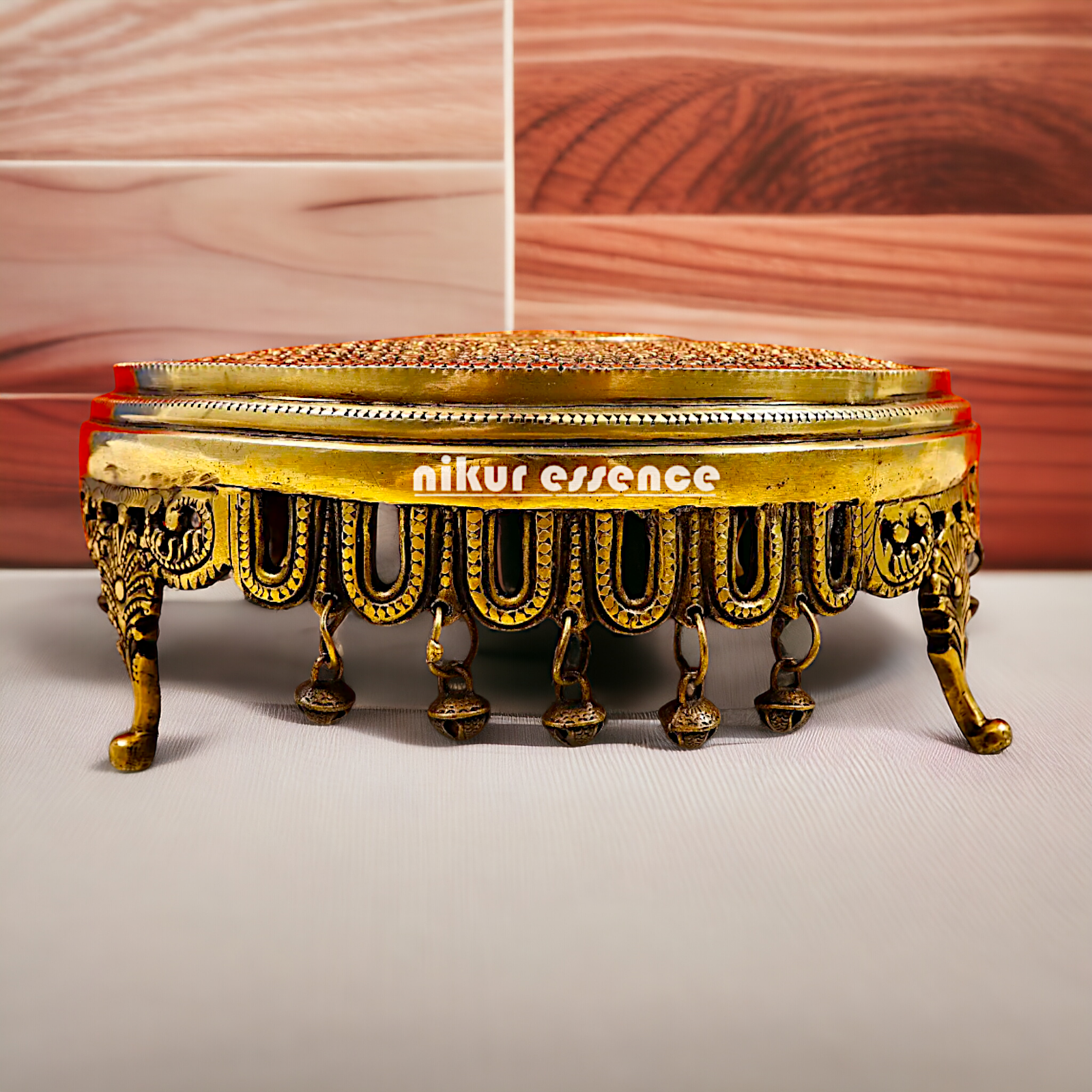 Pure Brass pedestal chowki with Bells Ghungroo - 13 Inches