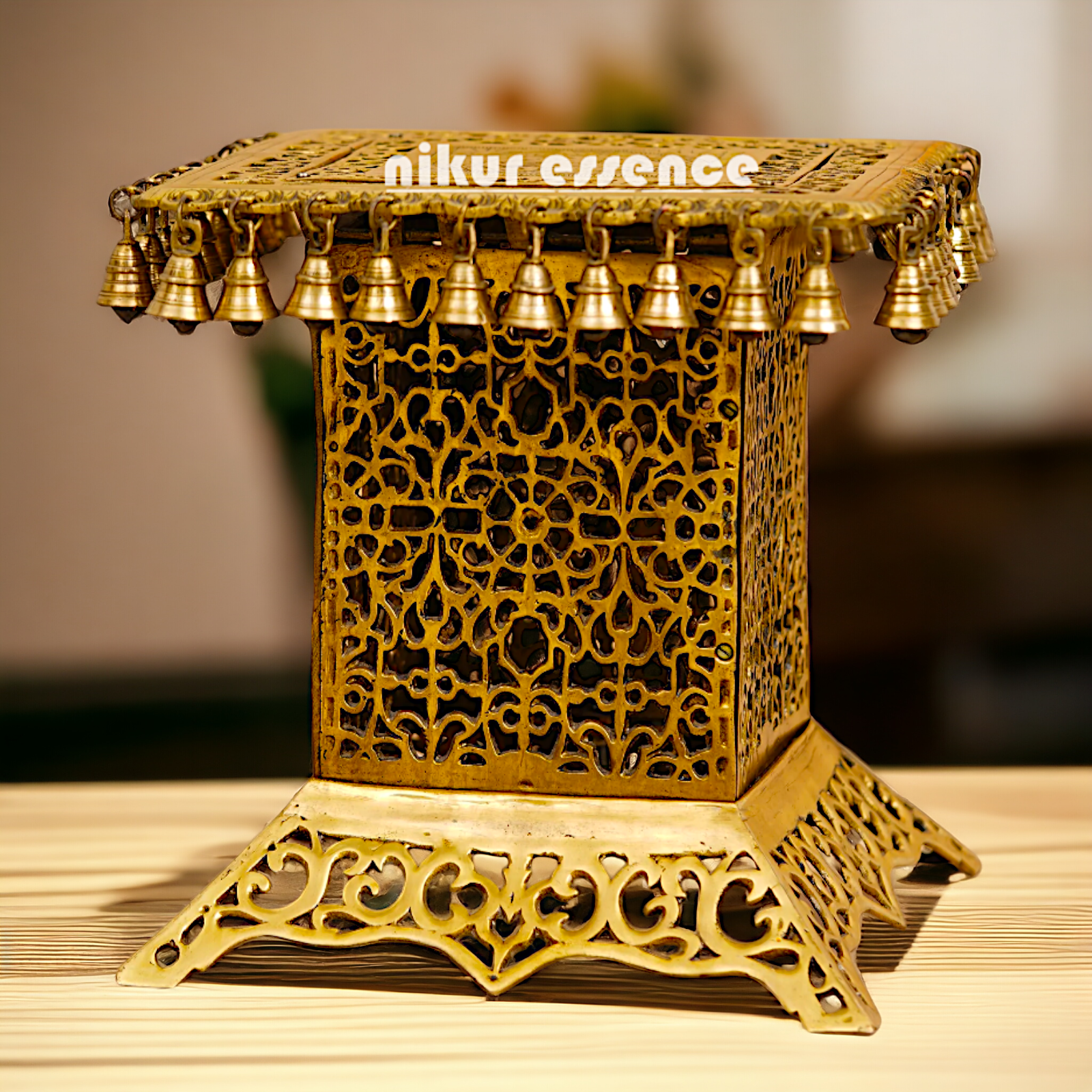 Mandir chowki table with stand pure Brass - 15 inches