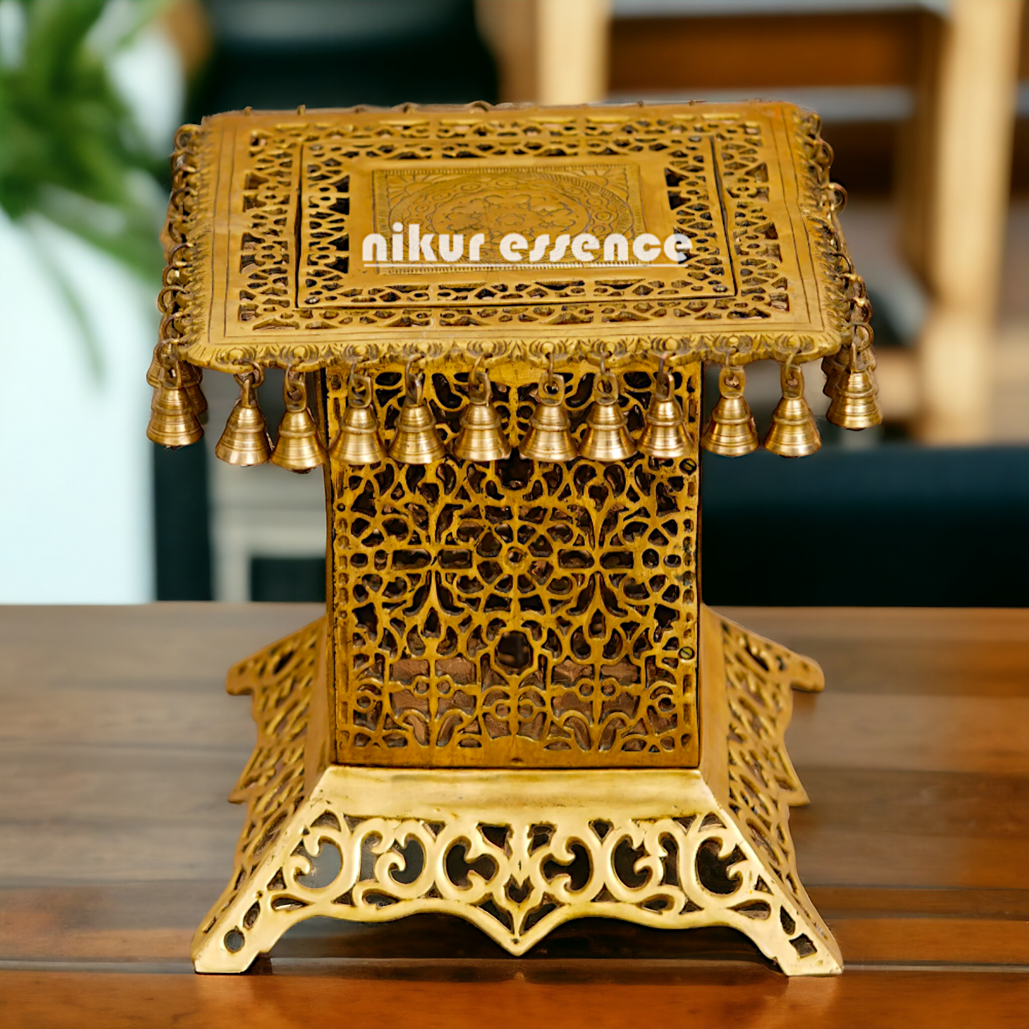 Mandir chowki table with stand pure Brass - 15 inches