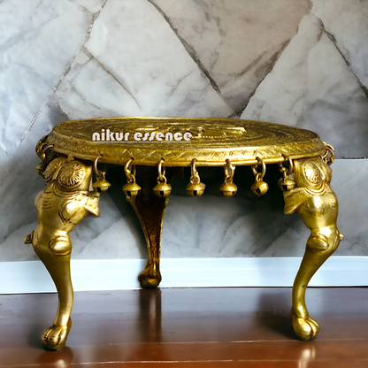 Pedestal Chowki with Elephant pillars stand Brass - 11 inches