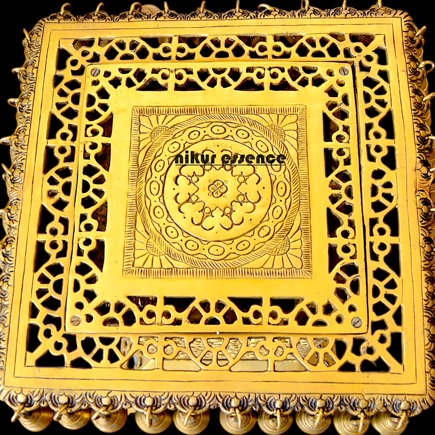 Large Chowki with Bells Solid Brass - 20 inches