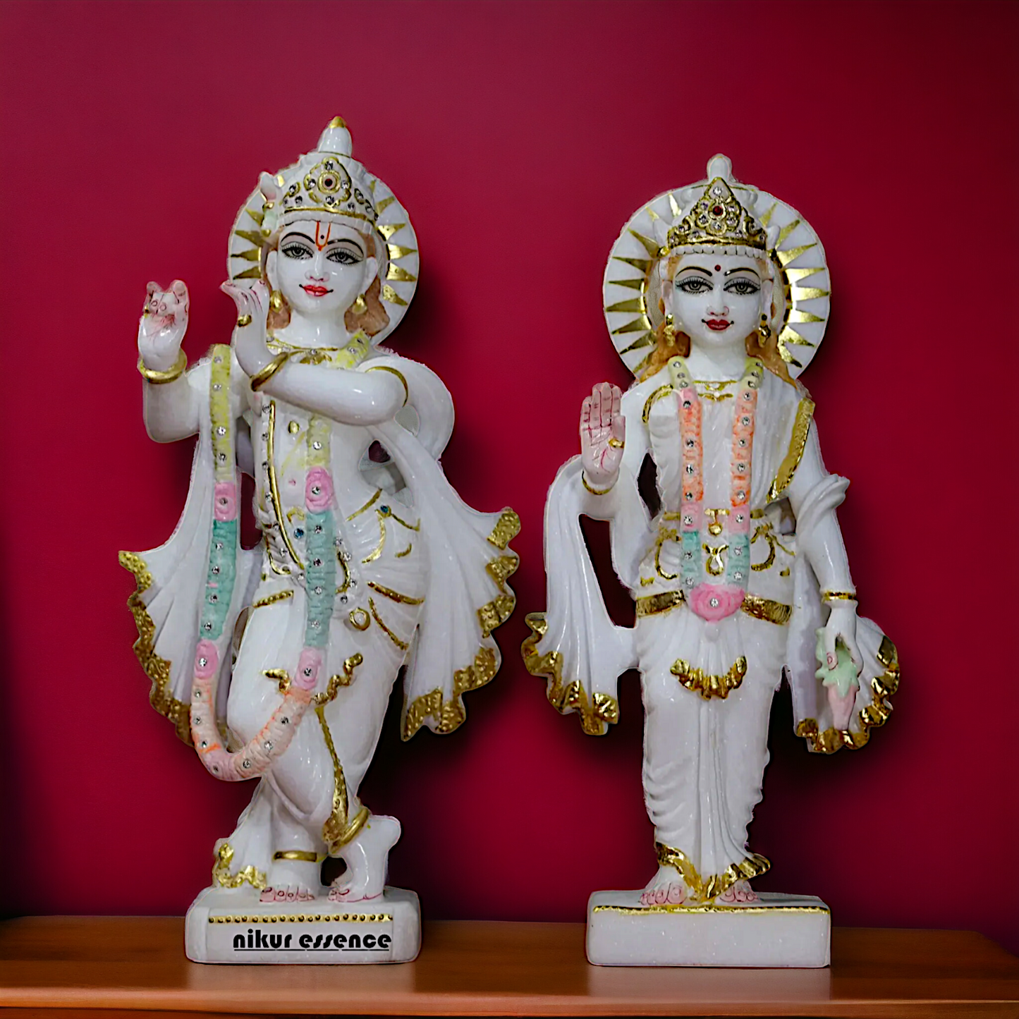 Radha Krishna Playing Flute Standing Marble - 14 Inches