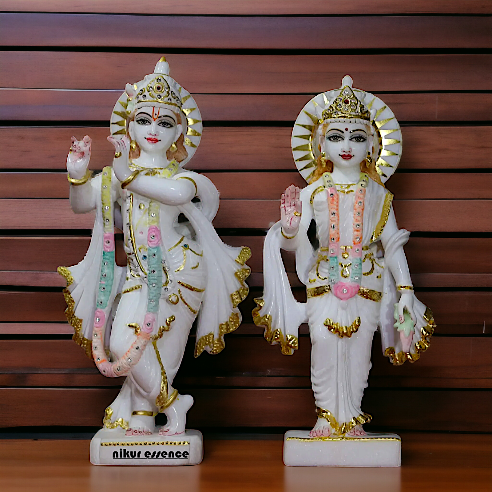 Radha Krishna Playing Flute Standing Marble - 14 Inches