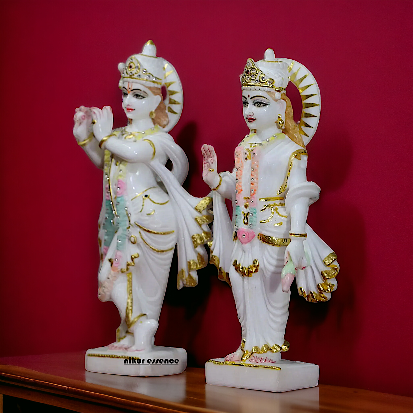 Radha Krishna Playing Flute Standing Marble - 14 Inches