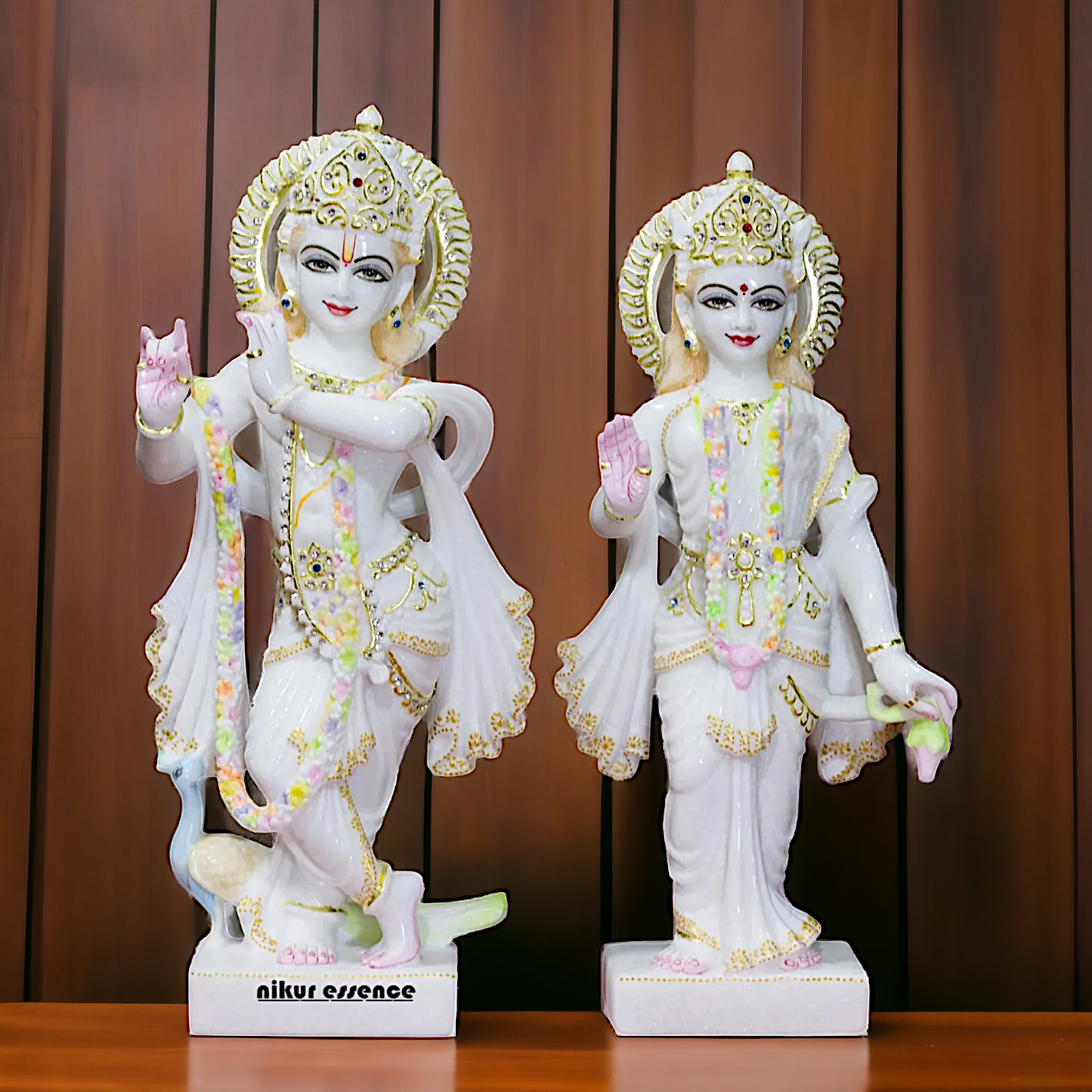 Large Radha Krishna Standing with peacock Marble idol- 18 Inches