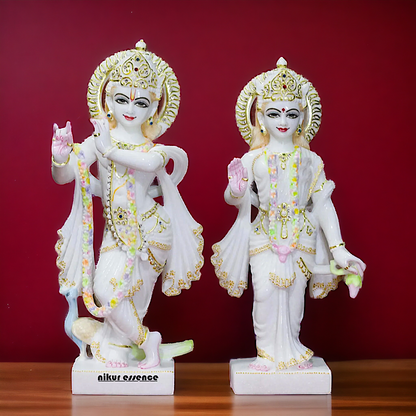 Large Radha Krishna Standing with peacock Marble idol- 18 Inches