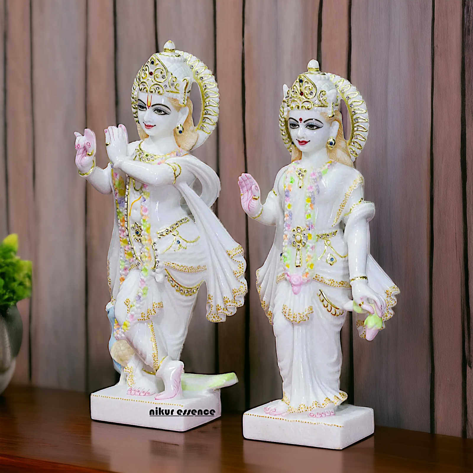 Large Radha Krishna Standing with peacock Marble idol- 18 Inches