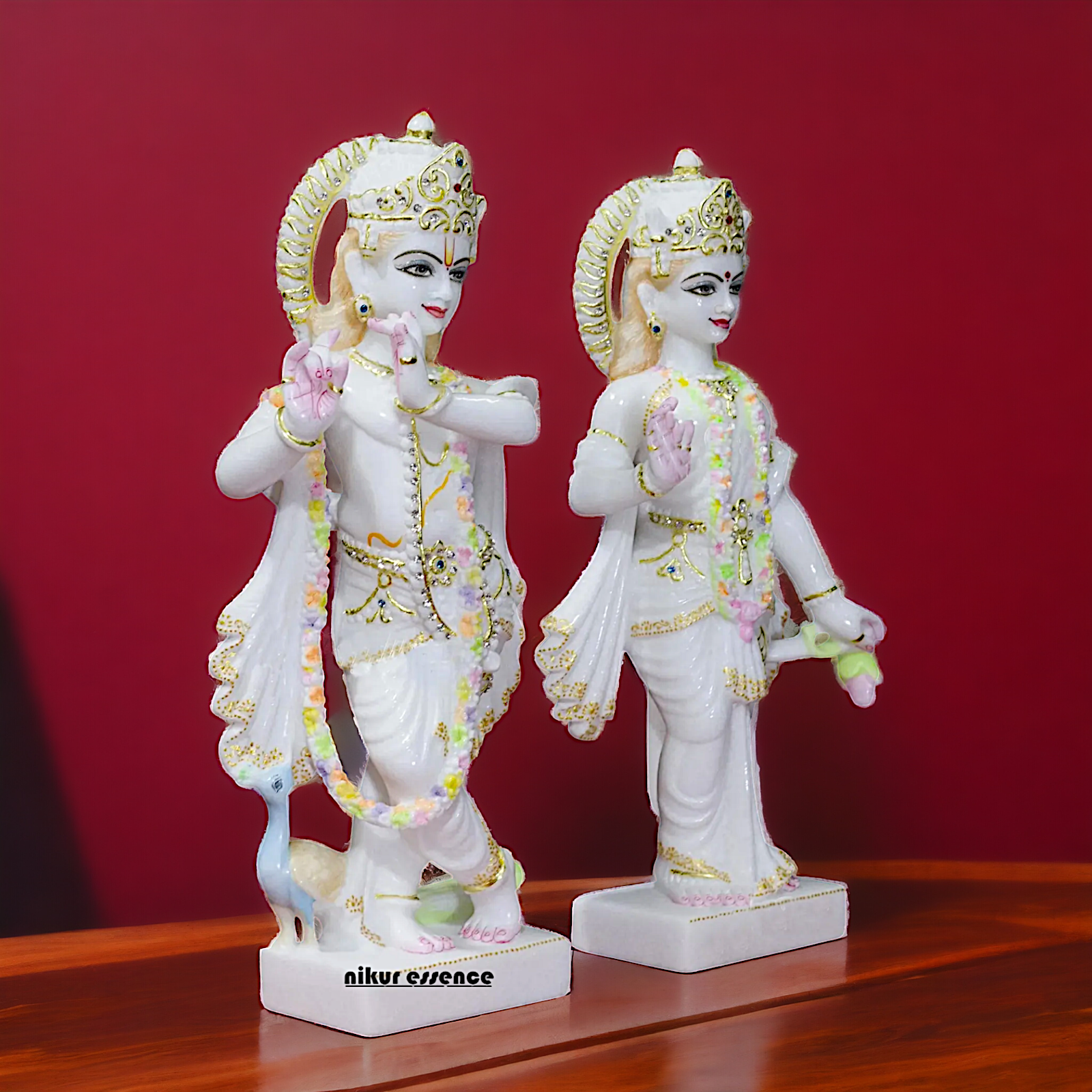 Large Radha Krishna Standing with peacock Marble idol- 18 Inches