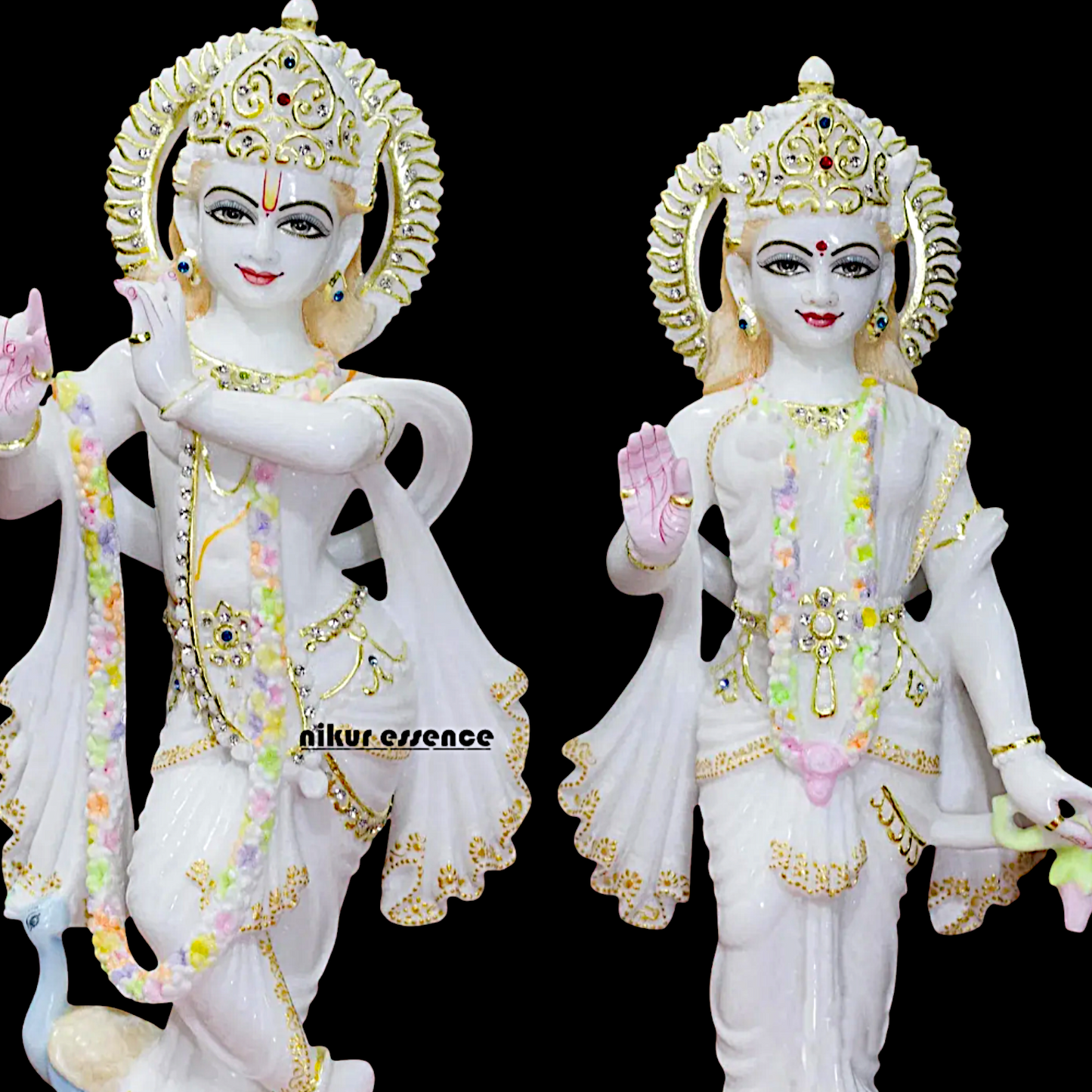 Large Radha Krishna Standing with peacock Marble idol- 18 Inches