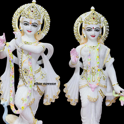 Large Radha Krishna Standing with peacock Marble idol- 18 Inches