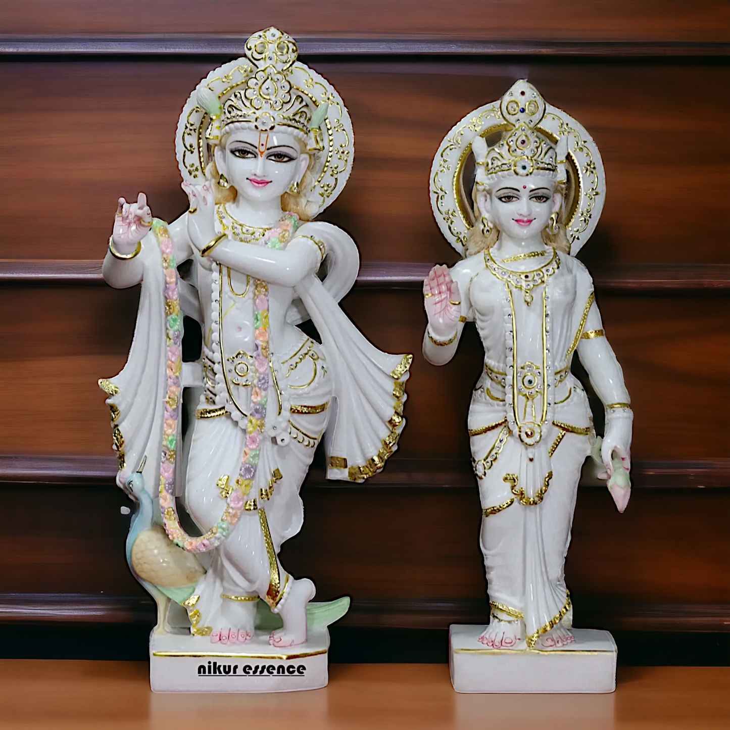 Big Radha Krishna Standing with peacock Marble statue- 24 Inches