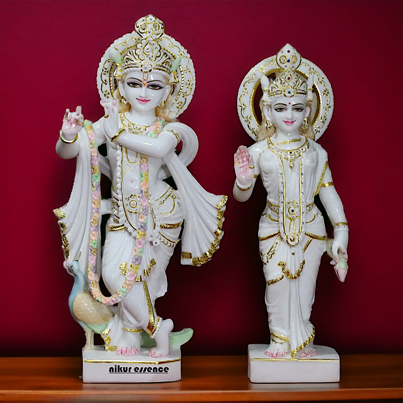 Big Radha Krishna Standing with peacock Marble statue- 24 Inches