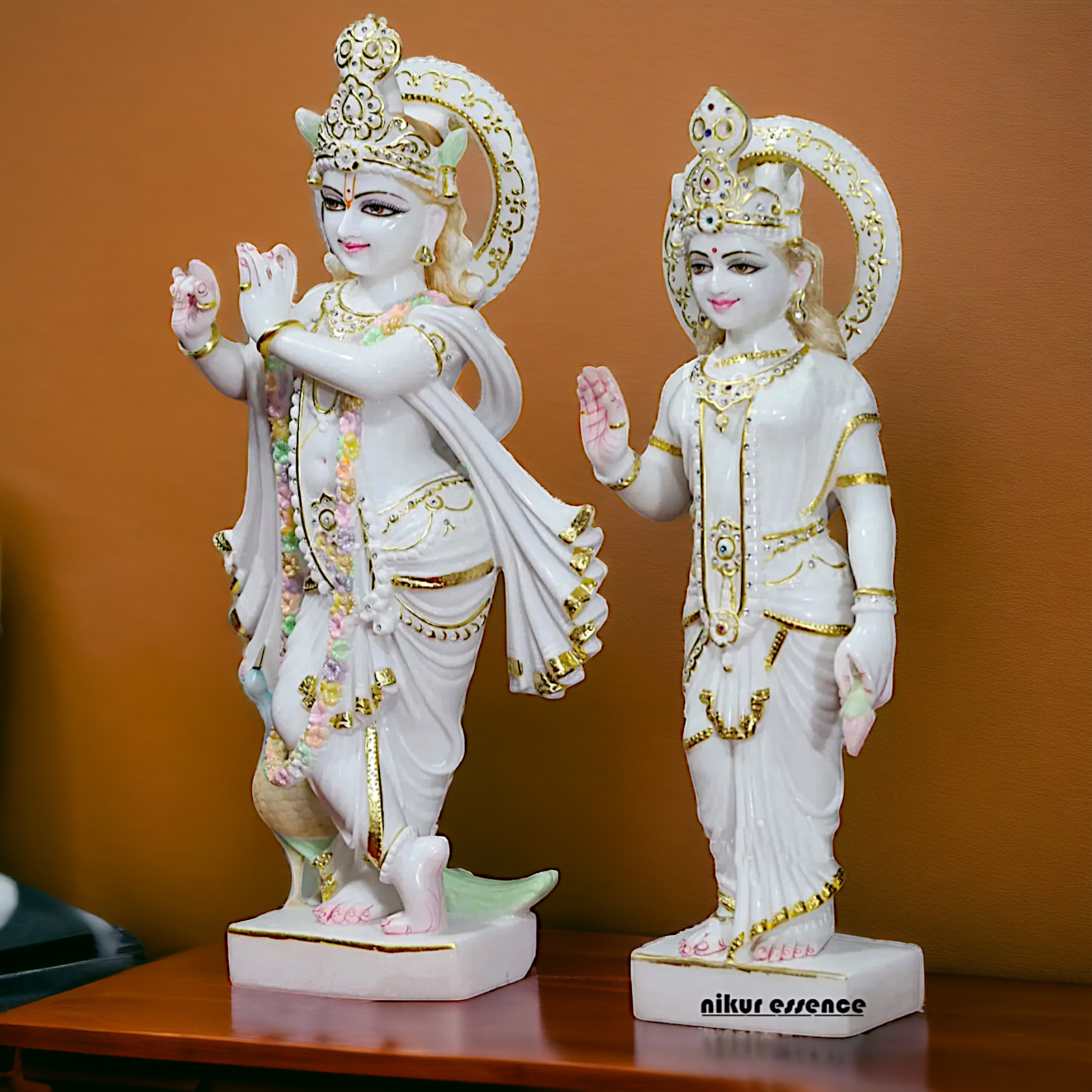 Big Radha Krishna Standing with peacock Marble statue- 24 Inches