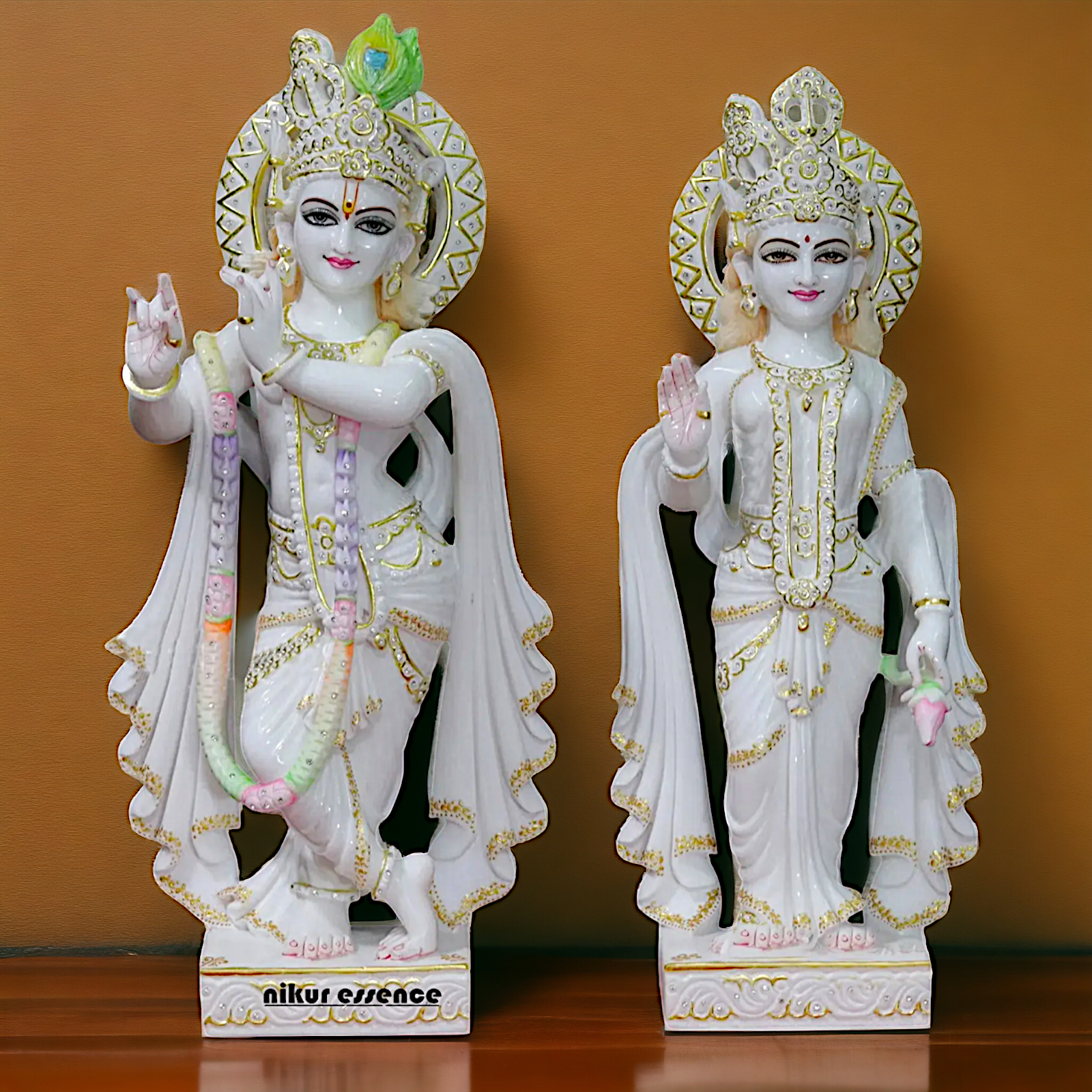 Heavy Radha Krishna Standing with peacock Marble statue- 27 Inches