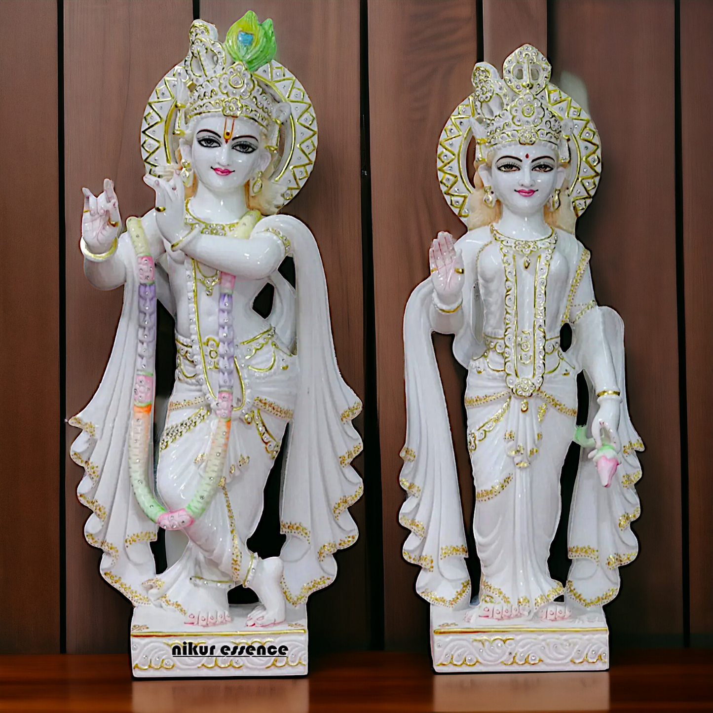 Heavy Radha Krishna Standing with peacock Marble statue- 27 Inches