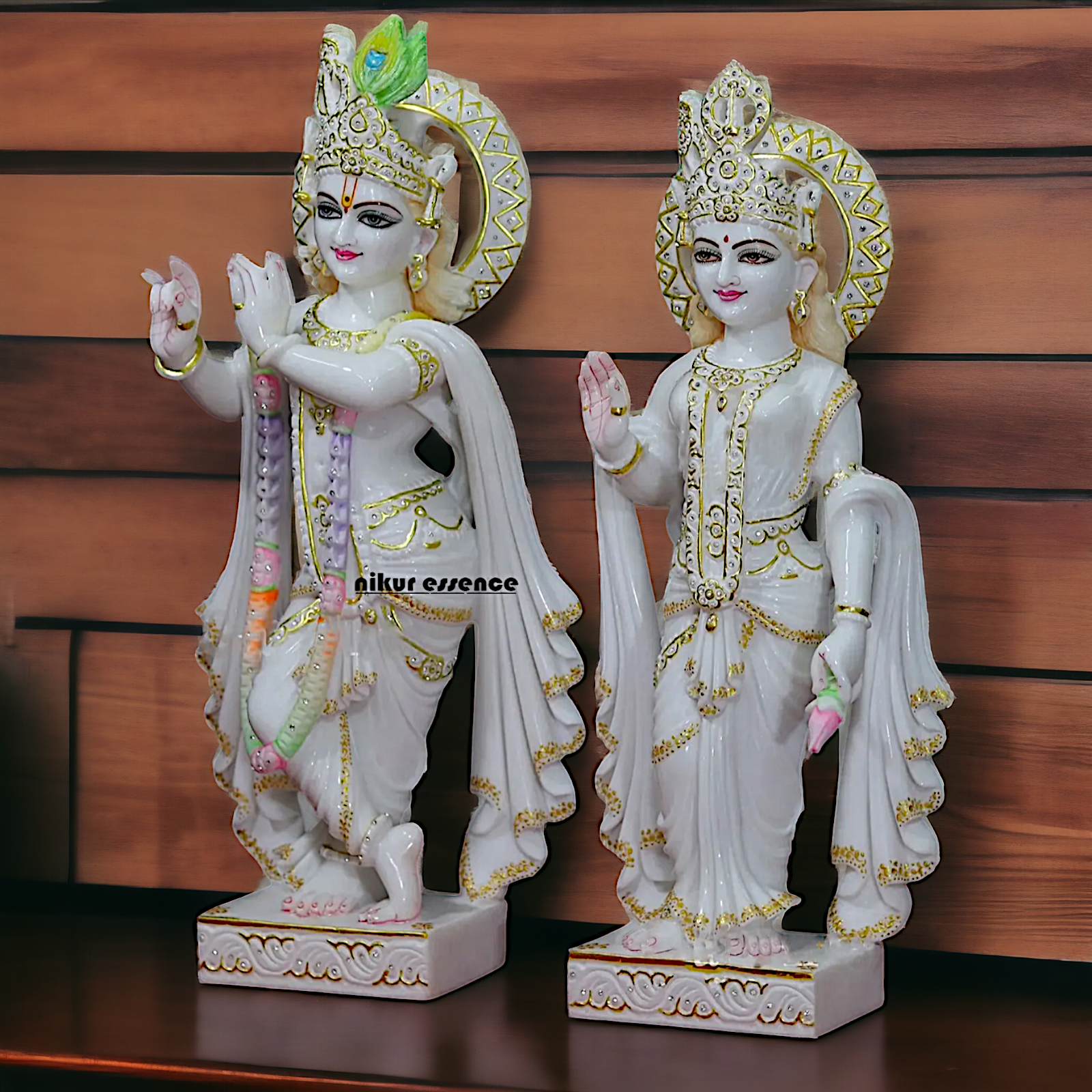 Heavy Radha Krishna Standing with peacock Marble statue- 27 Inches