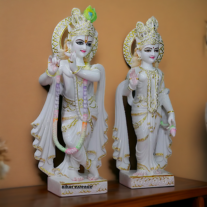 Heavy Radha Krishna Standing with peacock Marble statue- 27 Inches