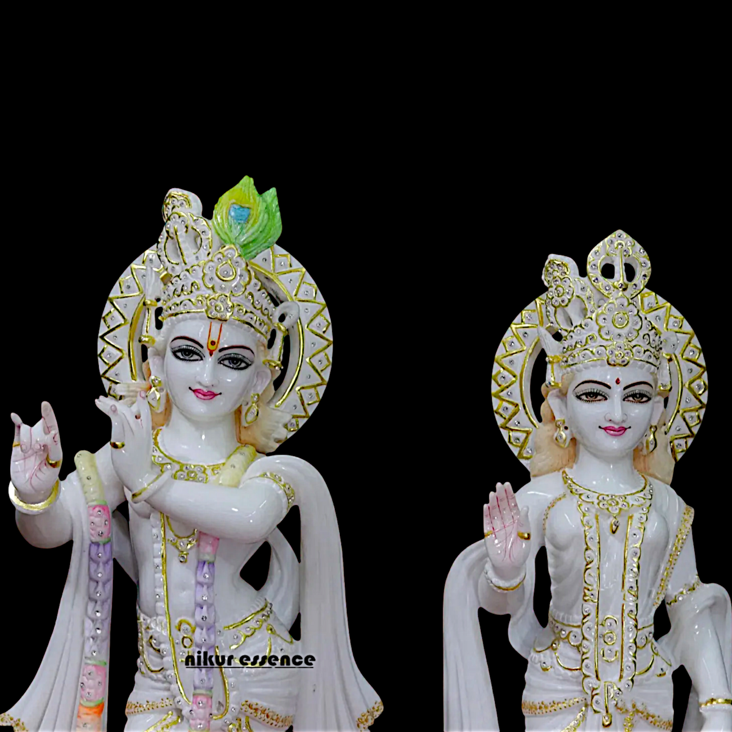 Heavy Radha Krishna Standing with peacock Marble statue- 27 Inches