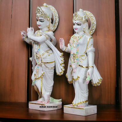 Marble Radha Krishna with Playing Flute peacock idol - 30 inches