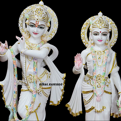 Marble Radha Krishna with Playing Flute peacock idol - 30 inches