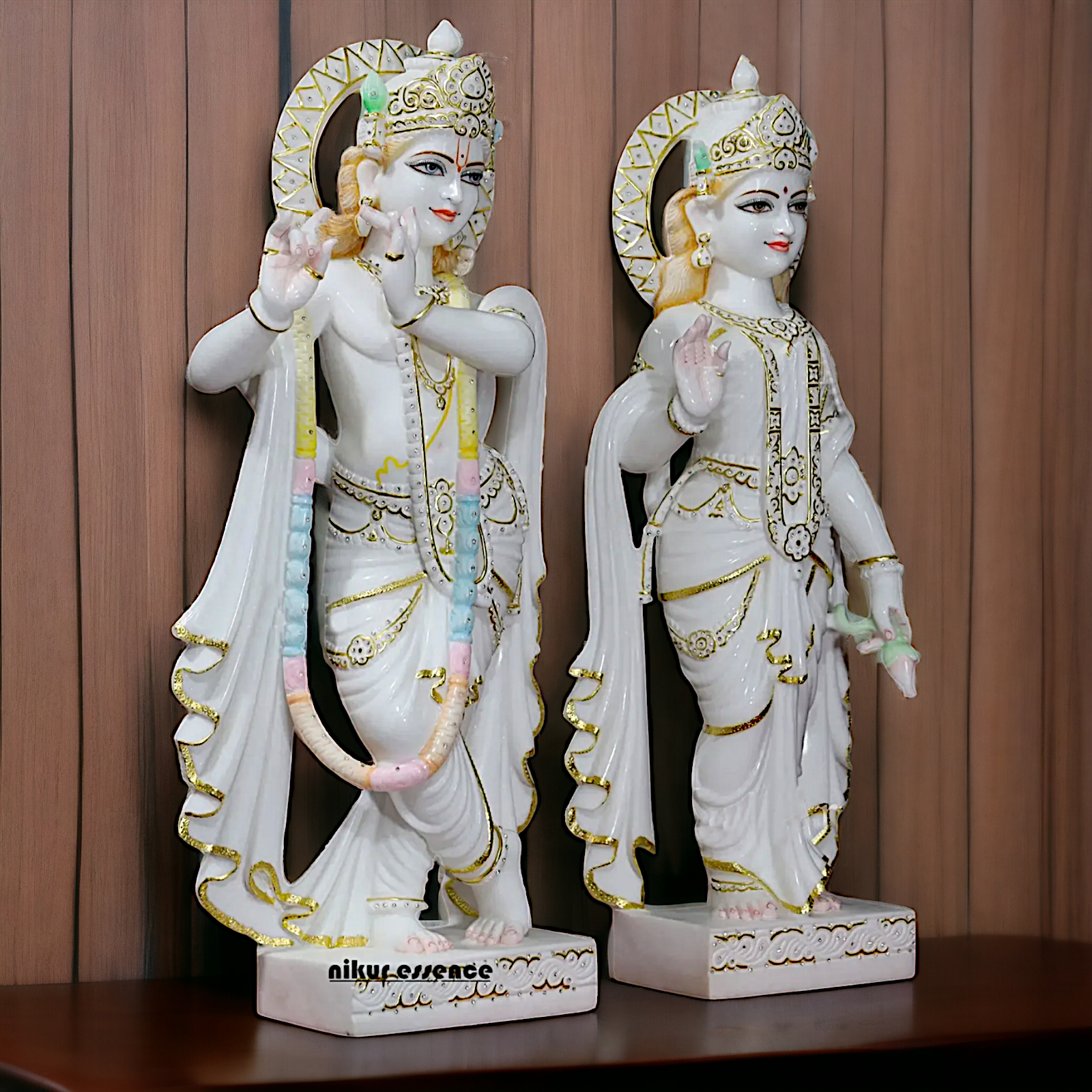 Large Radha Krishna with Playing Flute peacock idol - 36 inches