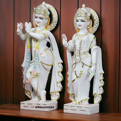 Large Radha Krishna with Playing Flute peacock idol - 36 inches