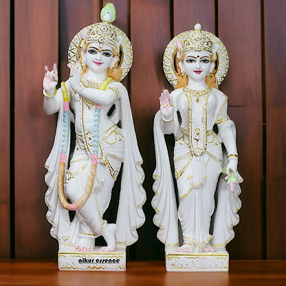 Radha Maa Krishna Gopala with Playing Flute peacock Marble beautiful idol - 36 inches