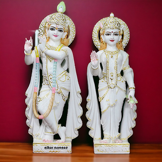 Radha Maa Krishna Gopala with Playing Flute peacock Marble beautiful idol - 36 inches