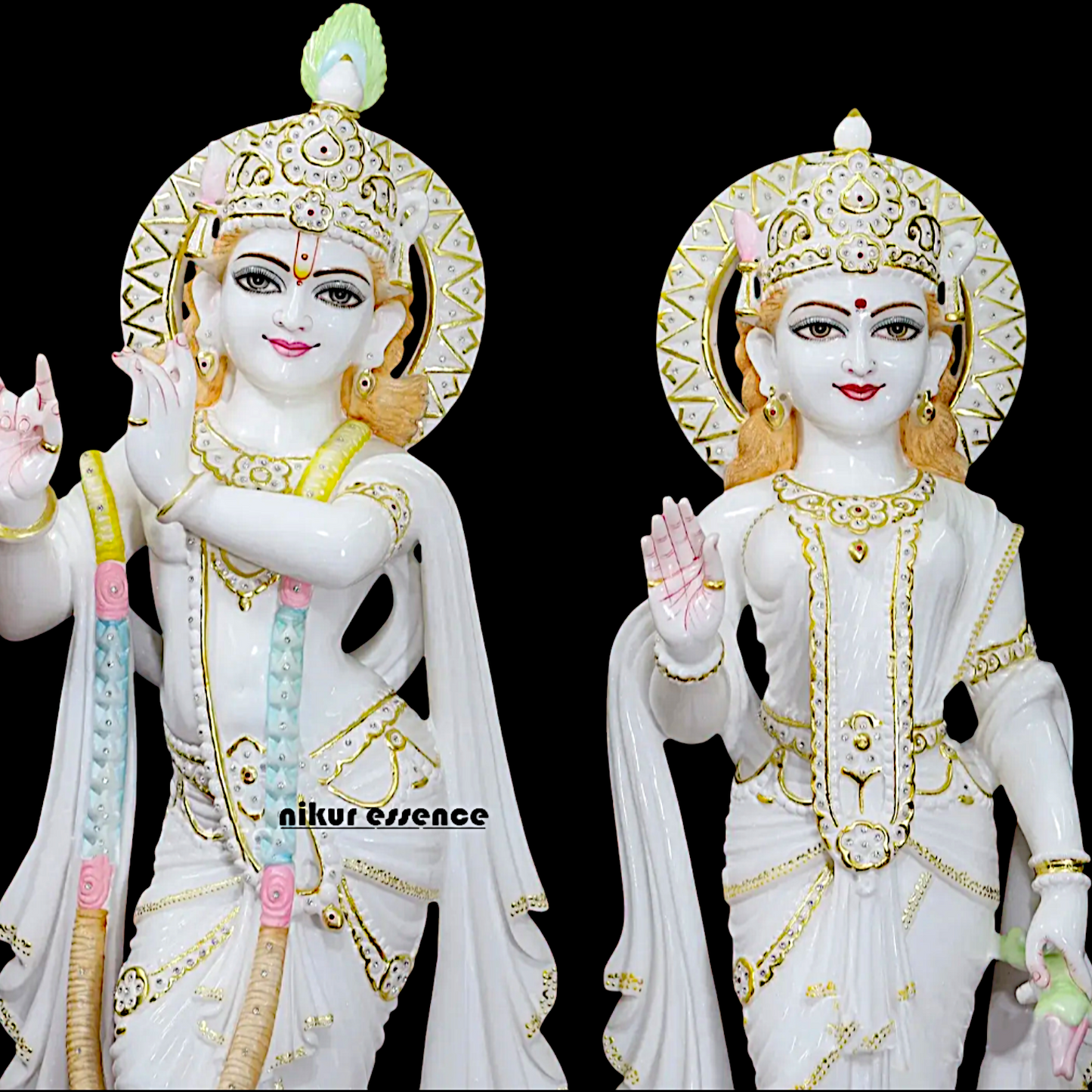 Radha Maa Krishna Gopala with Playing Flute peacock Marble beautiful idol - 36 inches