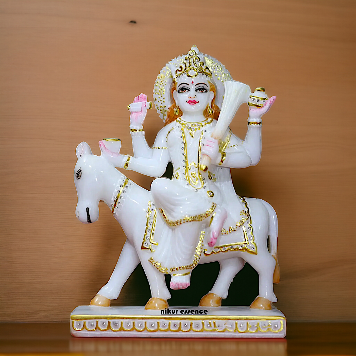 Marble Shitala Maa seated on donkey idol - 12 Inches