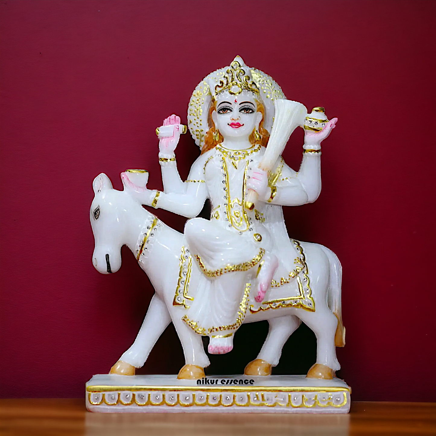 Marble Shitala Maa seated on donkey idol - 12 Inches