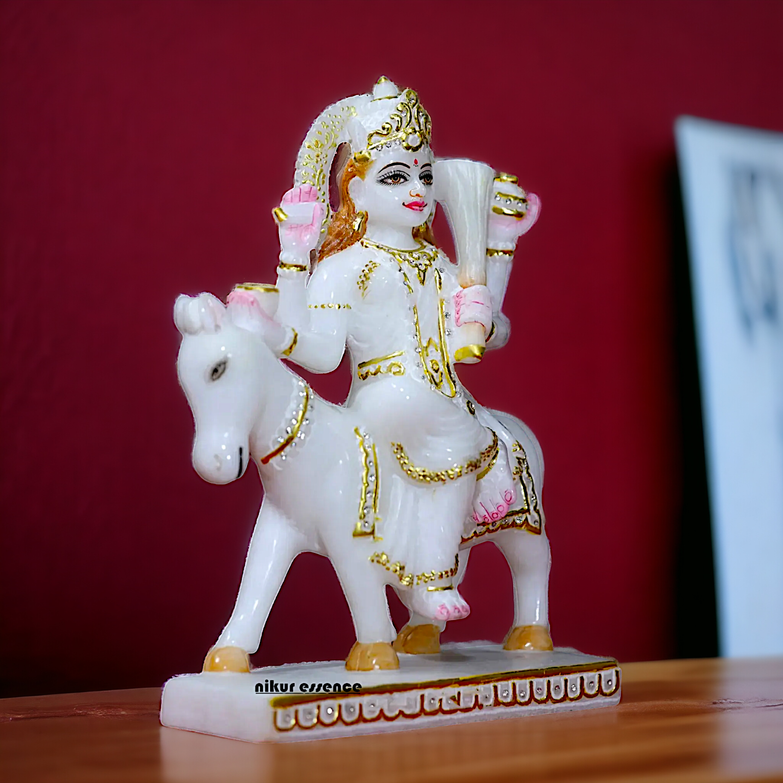 Marble Shitala Maa seated on donkey idol - 12 Inches