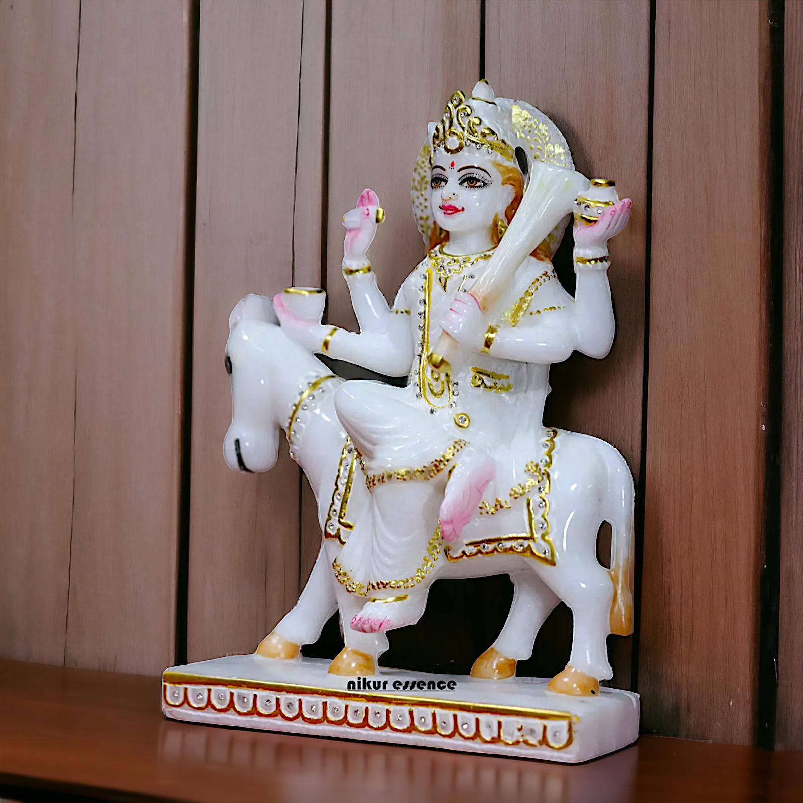 Marble Shitala Maa seated on donkey idol - 12 Inches