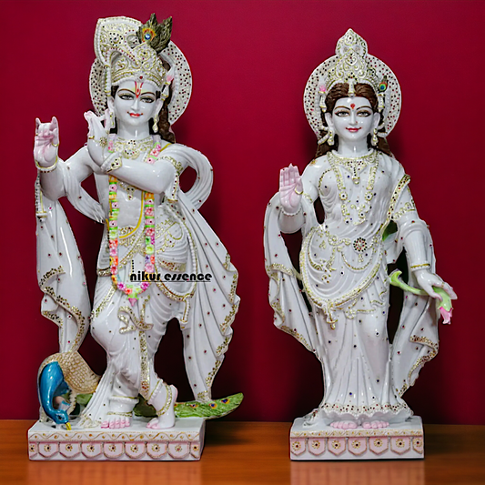 Big Krishna Radha Standing with Playing Flute and Peacock idol - 42 Inches