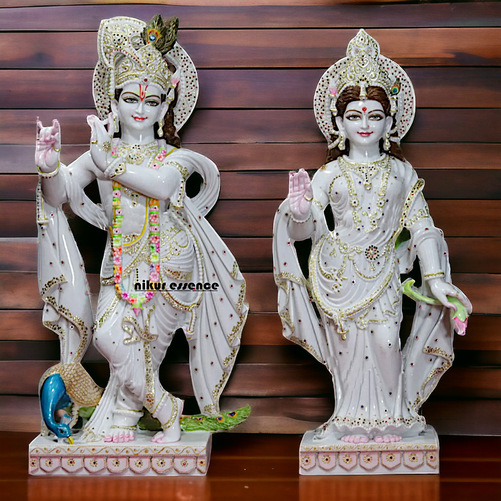 Big Krishna Radha Standing with Playing Flute and Peacock idol - 42 Inches