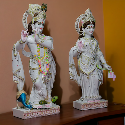 Big Krishna Radha Standing with Playing Flute and Peacock idol - 42 Inches