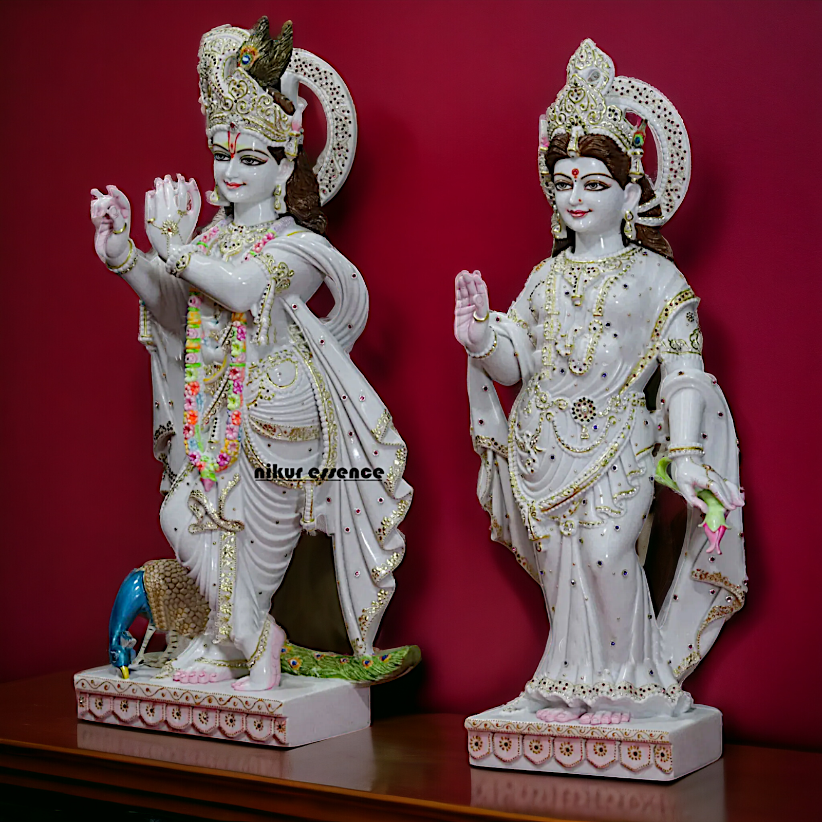 Big Krishna Radha Standing with Playing Flute and Peacock idol - 42 Inches